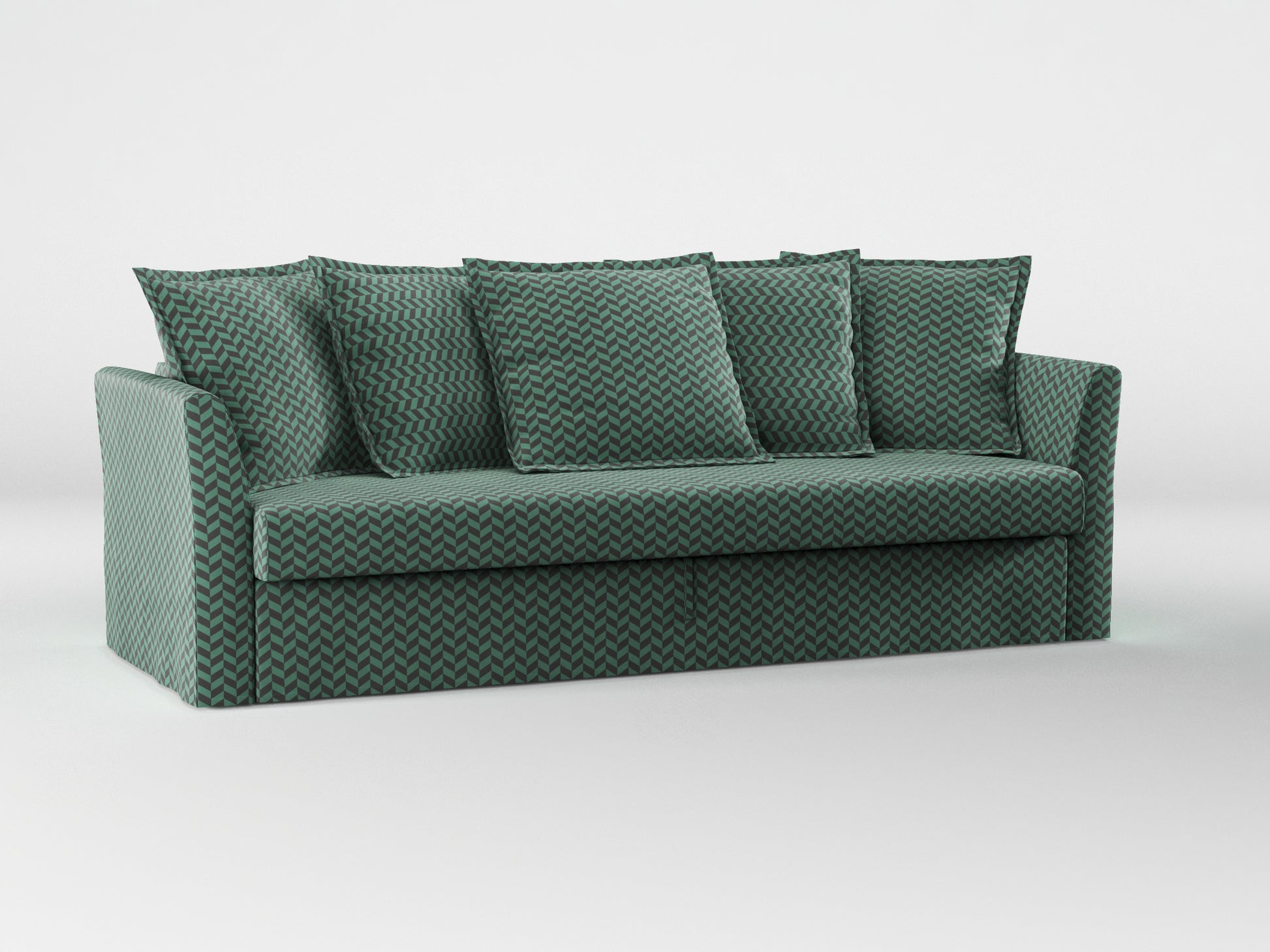 Ikea HOLMSUND Three-seat sofa-bed cover (with 5 pillows covers) made by Covereo in upholstery named HERRINGBONE Green