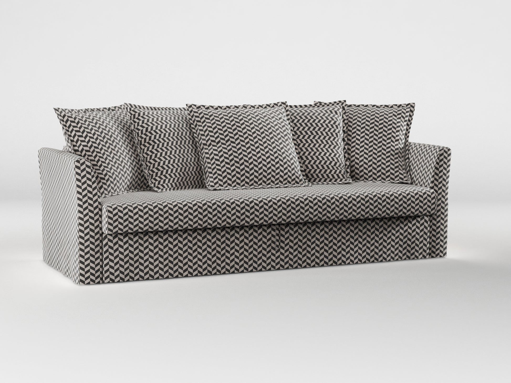 Ikea HOLMSUND Three-seat sofa-bed cover (with 5 pillows covers) made by Covereo in upholstery named HERRINGBONE Silver