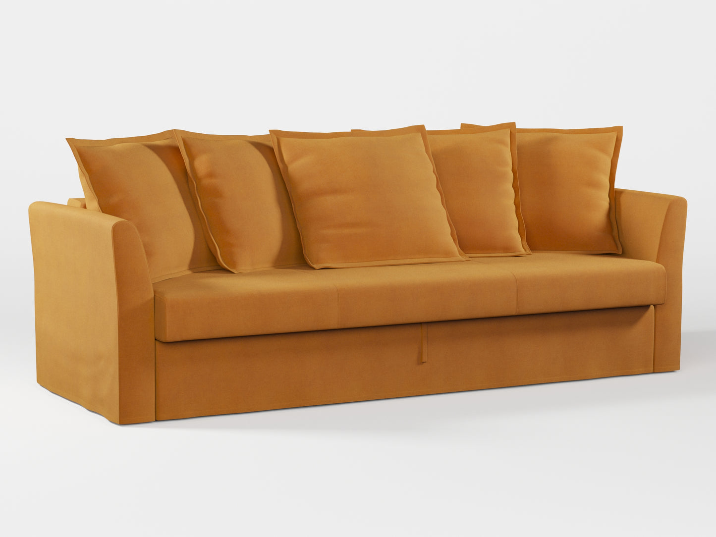 Ikea HOLMSUND Three-seat sofa-bed cover (with 5 pillows covers) made by Covereo in upholstery named OMON Classic Mustard