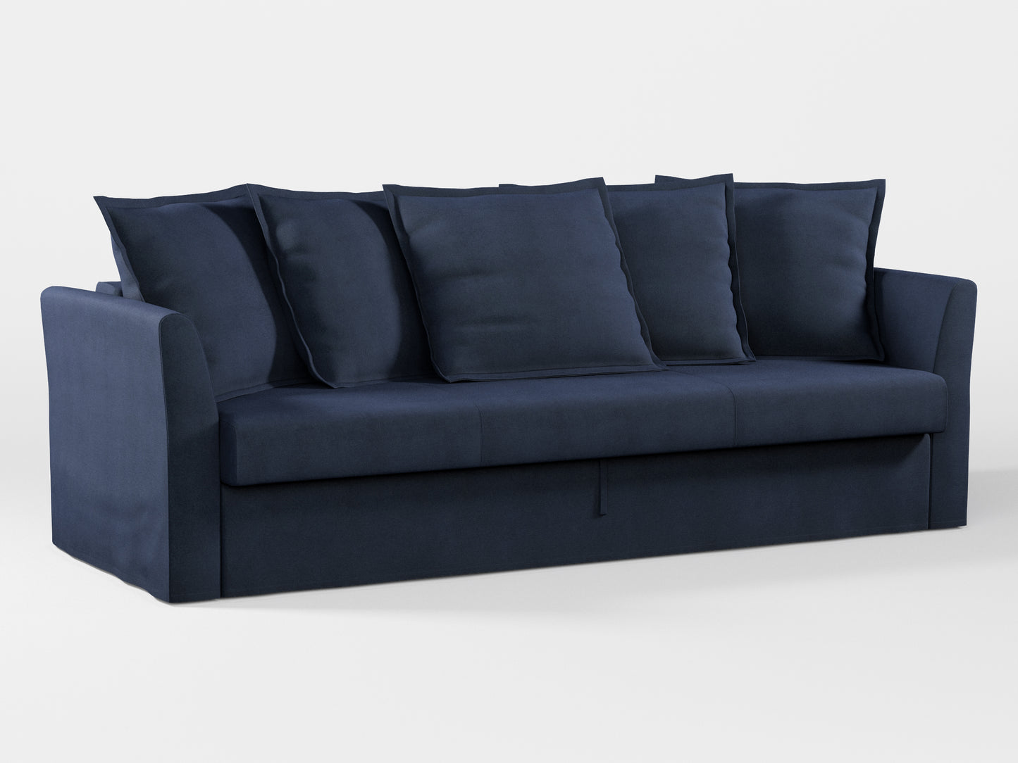 Ikea HOLMSUND Three-seat sofa-bed cover (with 5 pillows covers) made by Covereo in upholstery named OMON Elegant Marine