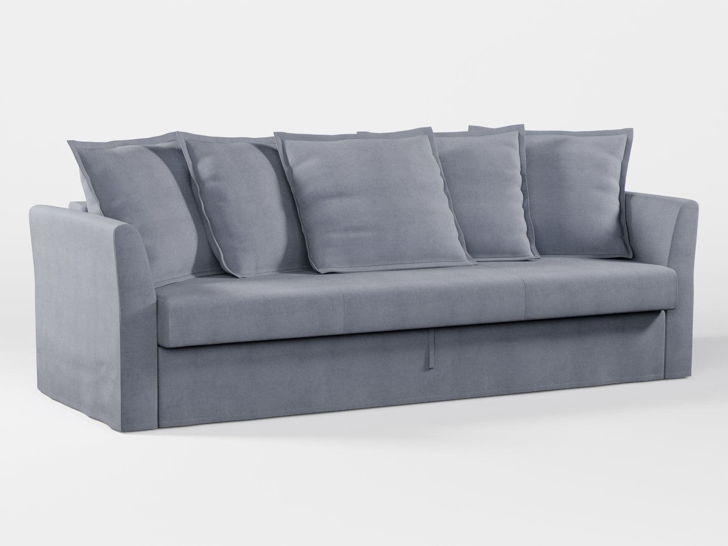 Ikea HOLMSUND Three-seat sofa-bed cover (with 5 pillows covers) made by Covereo in upholstery named OMON Industrial Grey