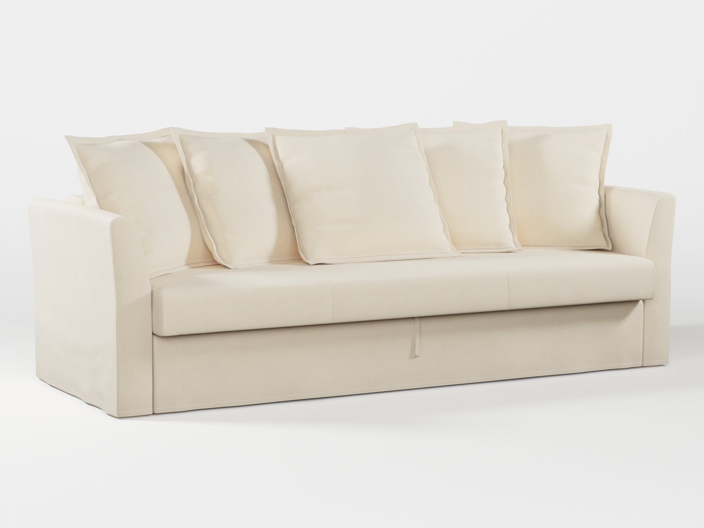 Ikea HOLMSUND Three-seat sofa-bed cover (with 5 pillows covers) made by Covereo in upholstery named OMON Natural Beige