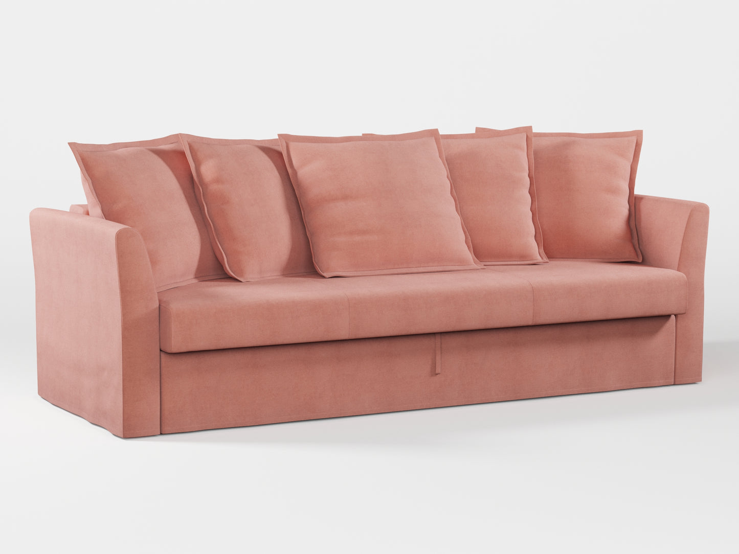 Ikea HOLMSUND Three-seat sofa-bed cover (with 5 pillows covers) made by Covereo in upholstery named OMON Powder Rose