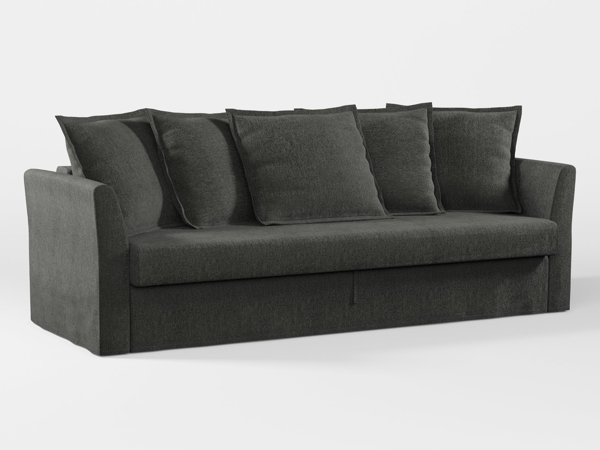 Ikea HOLMSUND Three-seat sofa-bed cover (with 5 pillows covers) made by Covereo in upholstery named MONTANA Dark Grey