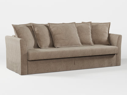 Ikea HOLMSUND Three-seat sofa-bed cover (with 5 pillows covers) made by Covereo in upholstery named MONTANA Gravel Beige