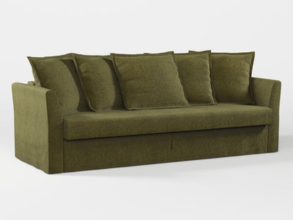 Ikea HOLMSUND Three-seat sofa-bed cover (with 5 pillows covers) made by Covereo in upholstery named MONTANA Khaki