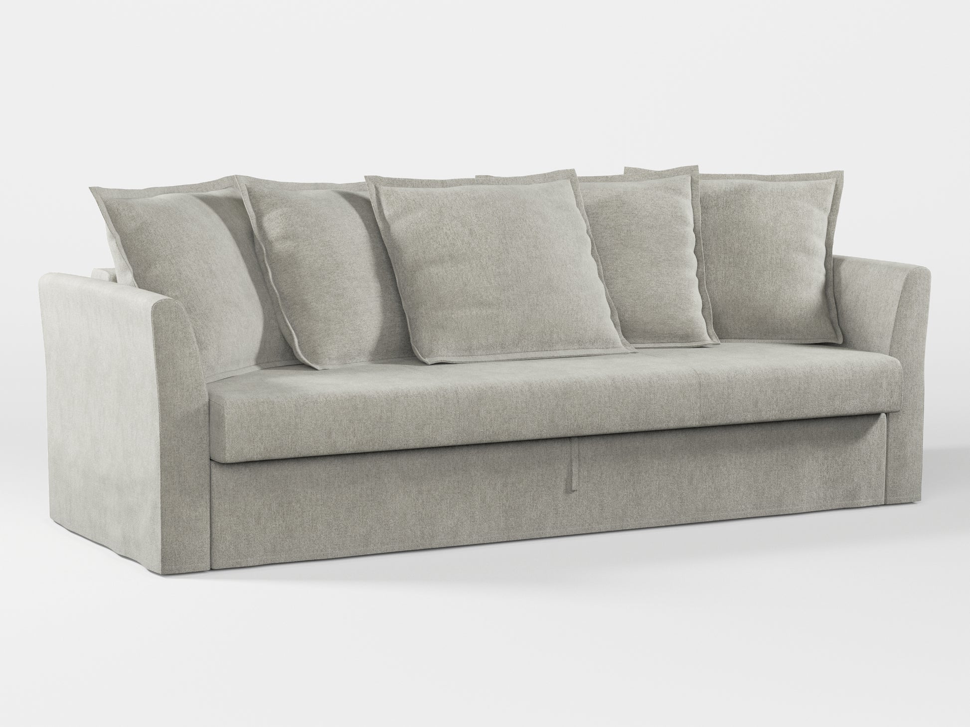 Ikea HOLMSUND Three-seat sofa-bed cover (with 5 pillows covers) made by Covereo in upholstery named MONTANA Light Grey