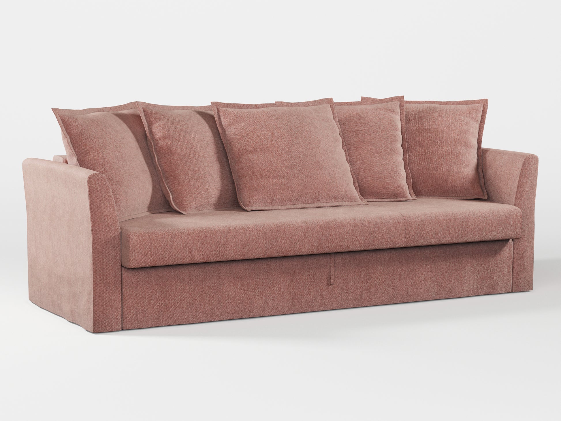 Ikea HOLMSUND Three-seat sofa-bed cover (with 5 pillows covers) made by Covereo in upholstery named MONTANA Pink Stone