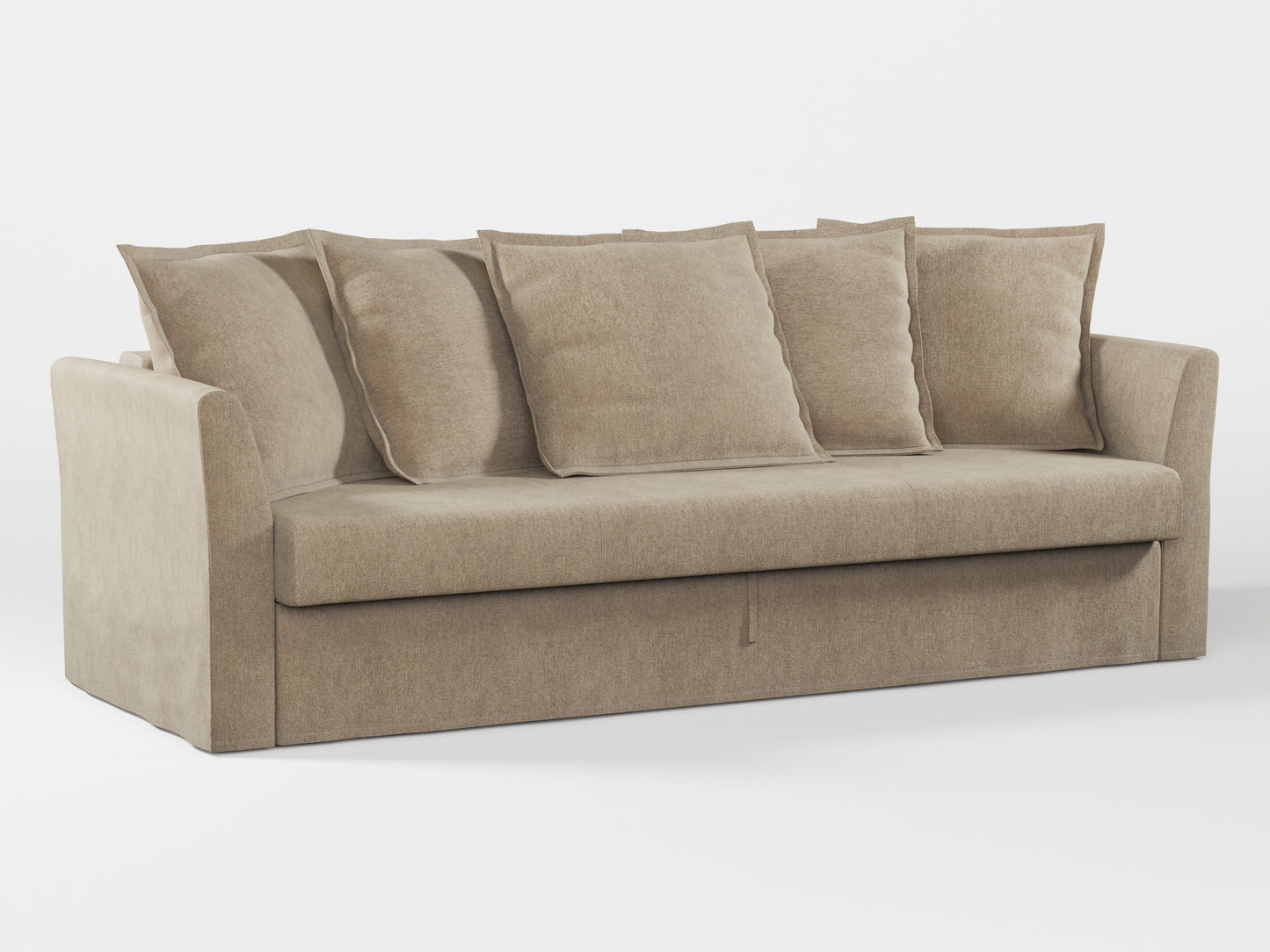 Ikea HOLMSUND Three-seat sofa-bed cover (with 5 pillows covers) made by Covereo in upholstery named MONTANA Soft Beige