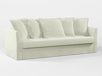 Ikea HOLMSUND Three-seat sofa-bed cover (with 5 pillows covers) made by Covereo in upholstery named PECADLY Ivory Touch