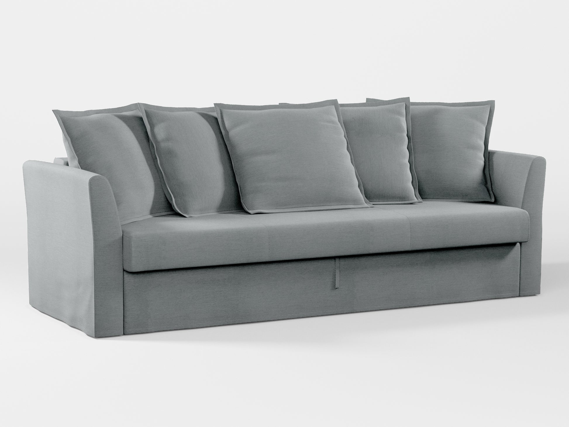 Ikea HOLMSUND Three-seat sofa-bed cover (with 5 pillows covers) made by Covereo in upholstery named PECADLY Pebble Grey