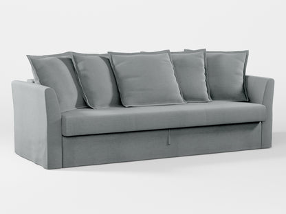 Ikea HOLMSUND Three-seat sofa-bed cover (with 5 pillows covers) made by Covereo in upholstery named PECADLY Pebble Grey