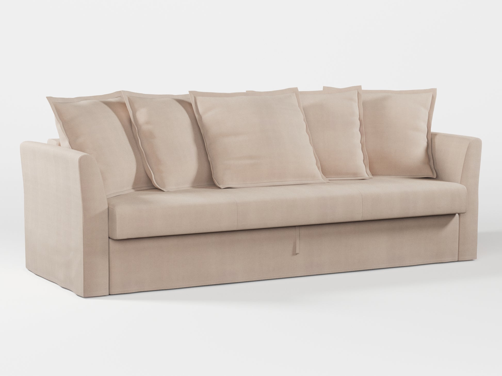 Ikea HOLMSUND Three-seat sofa-bed cover (with 5 pillows covers) made by Covereo in upholstery named TUNSO Nude Four