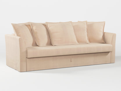 Ikea HOLMSUND Three-seat sofa-bed cover (with 5 pillows covers) made by Covereo in upholstery named TUNSO Nude Three