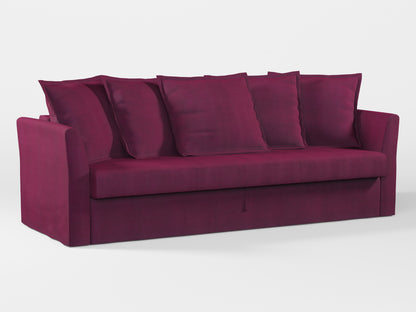 Ikea HOLMSUND Three-seat sofa-bed cover (with 5 pillows covers) made by Covereo in upholstery named TUNSO Violet Pansy