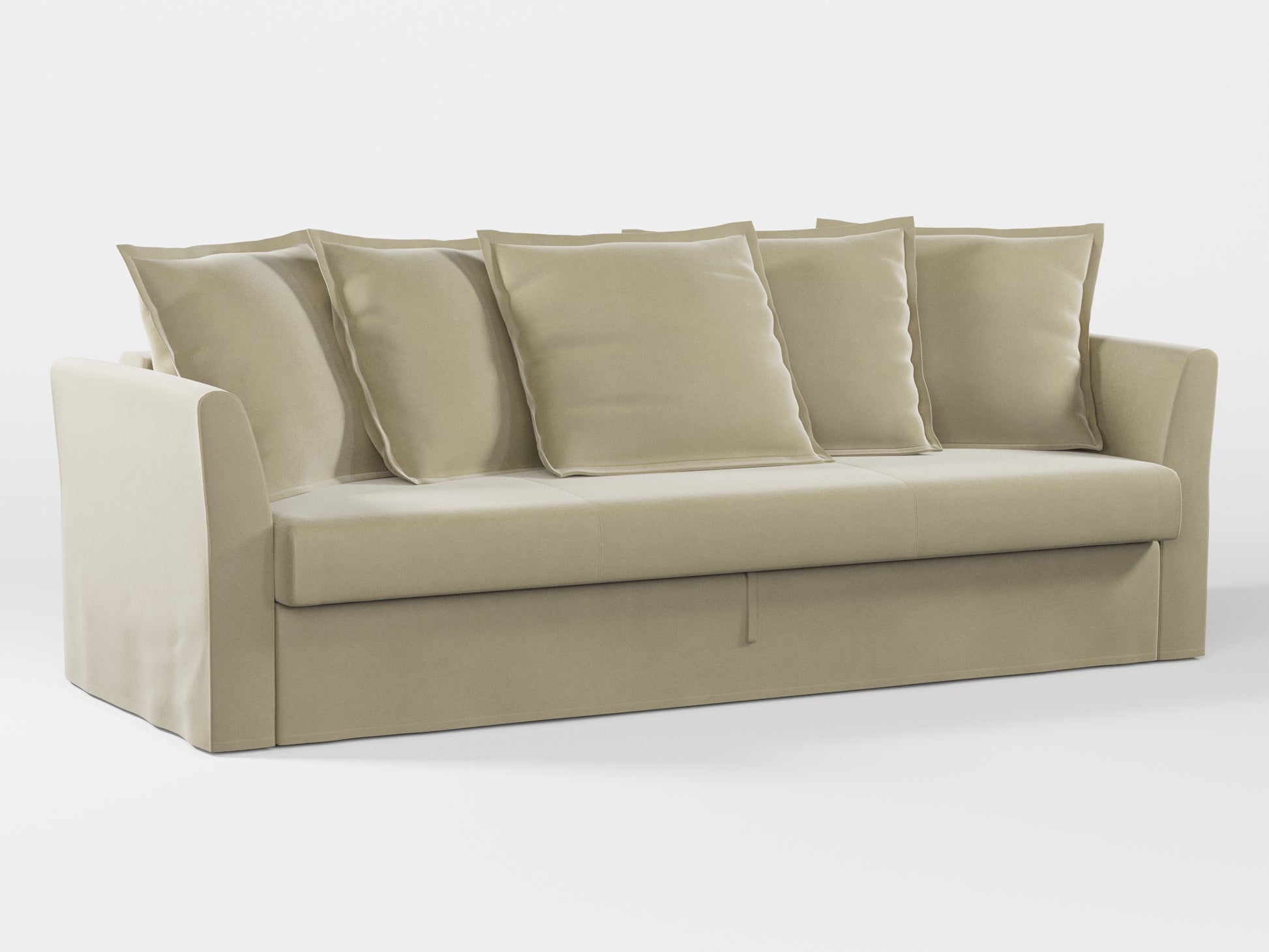 Ikea HOLMSUND Three-seat sofa-bed cover (with 5 pillows covers) made by Covereo in upholstery named VELVET Ashen Beige