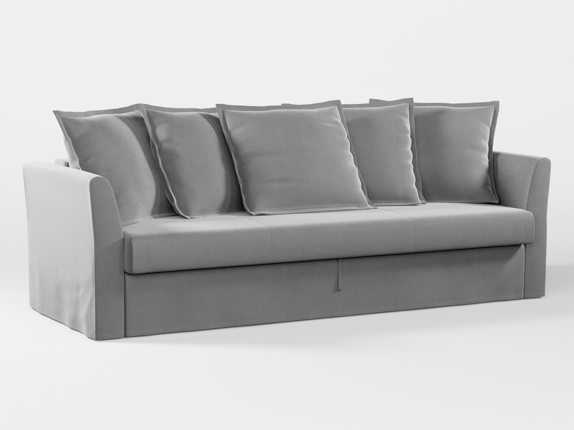 Ikea HOLMSUND Three-seat sofa-bed cover (with 5 pillows covers) made by Covereo in upholstery named VELVET Cool Grey