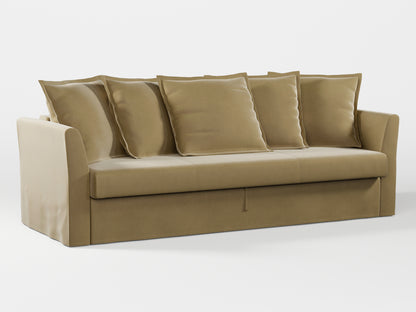 Ikea HOLMSUND Three-seat sofa-bed cover (with 5 pillows covers) made by Covereo in upholstery named VELVET Golden Hour