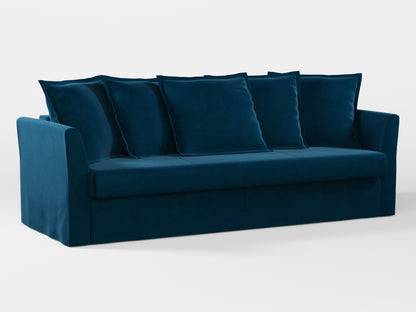 Ikea HOLMSUND Three-seat sofa-bed cover (with 5 pillows covers) made by Covereo in upholstery named VELVET In the Navy