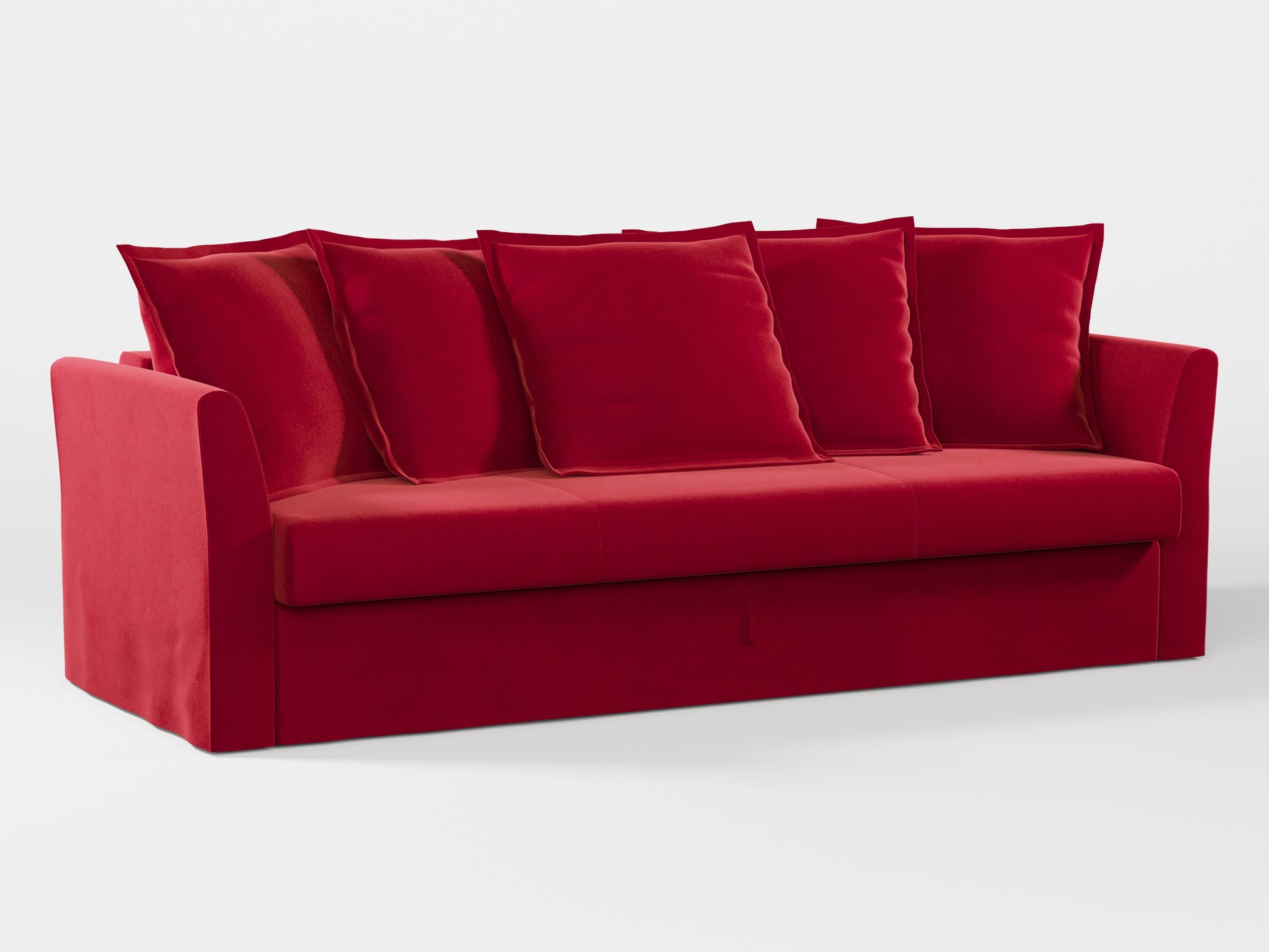 Ikea HOLMSUND Three-seat sofa-bed cover (with 5 pillows covers) made by Covereo in upholstery named VELVET Intense Red