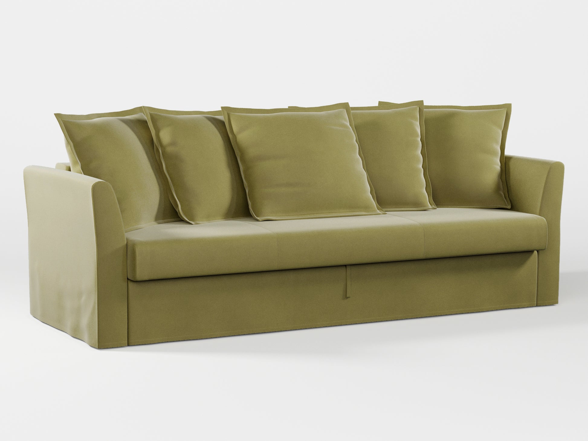 Ikea HOLMSUND Three-seat sofa-bed cover (with 5 pillows covers) made by Covereo in upholstery named VELVET Olive Dream