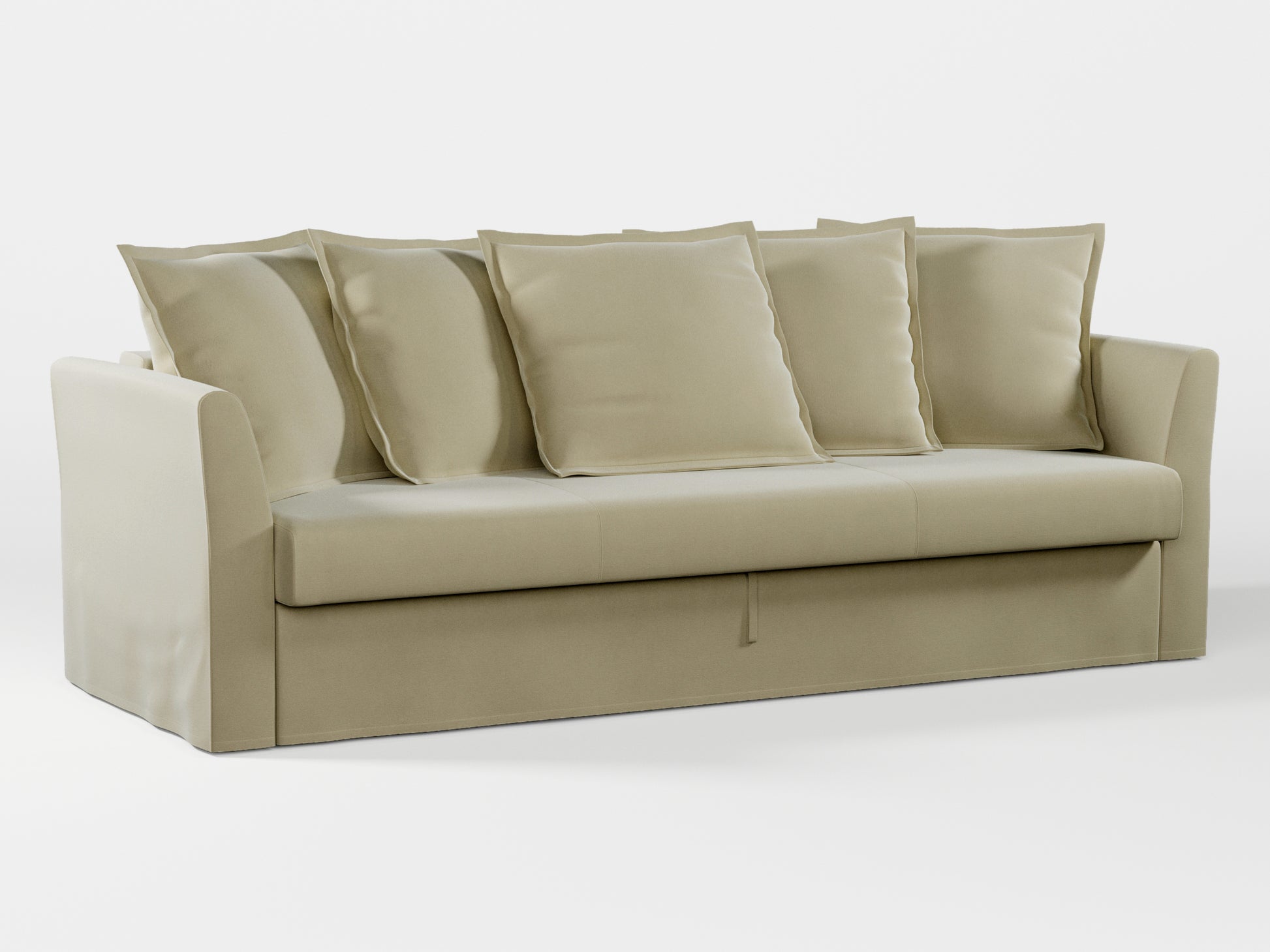 Ikea HOLMSUND Three-seat sofa-bed cover (with 5 pillows covers) made by Covereo in upholstery named VELVET Pearl Cream