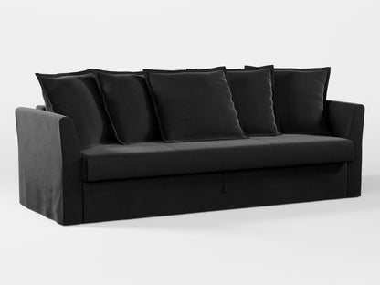 Ikea HOLMSUND Three-seat sofa-bed cover (with 5 pillows covers) made by Covereo in upholstery named VELVET Shiny Black