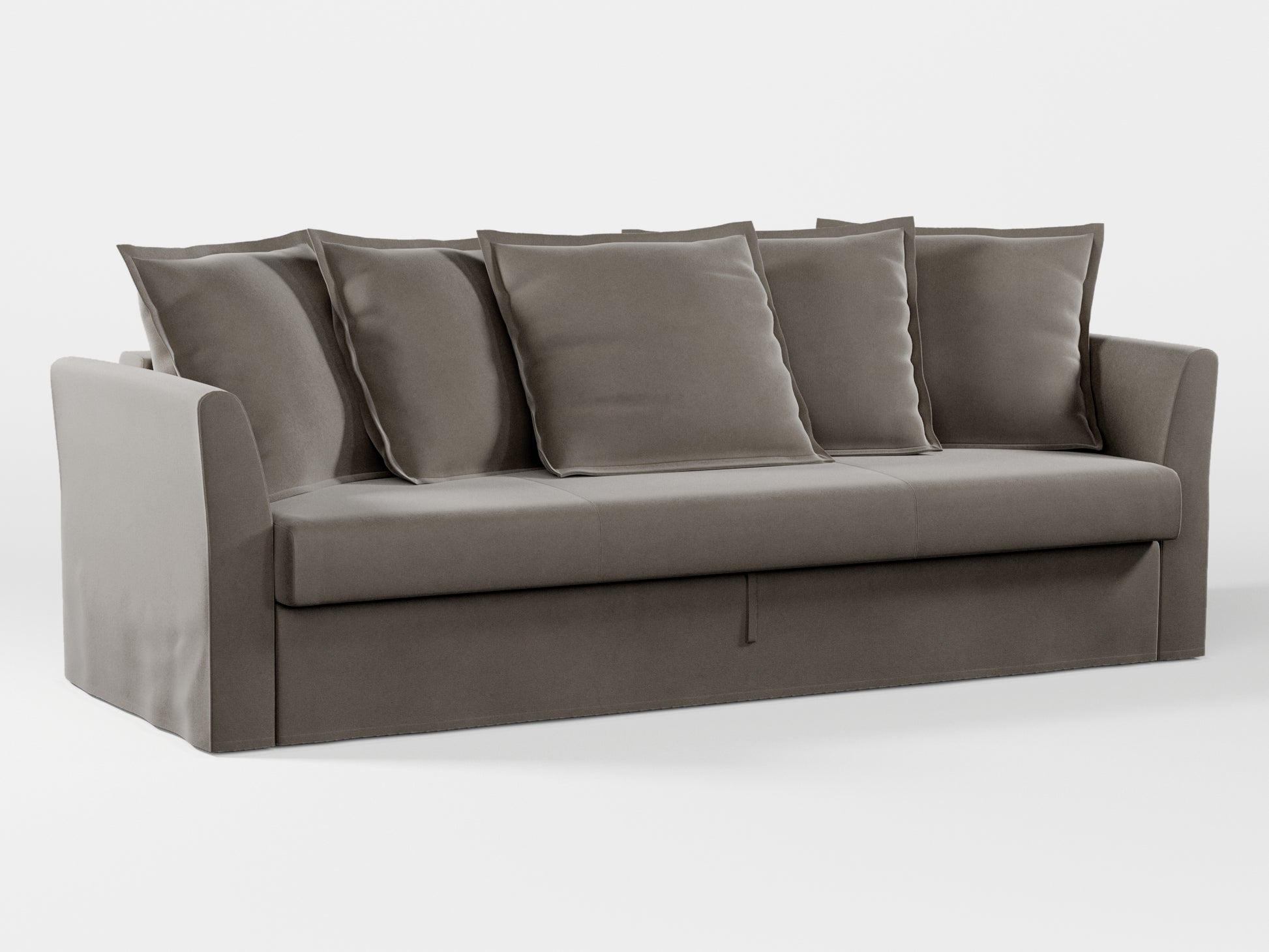 Ikea HOLMSUND Three-seat sofa-bed cover (with 5 pillows covers) made by Covereo in upholstery named VELVET Warm Grey