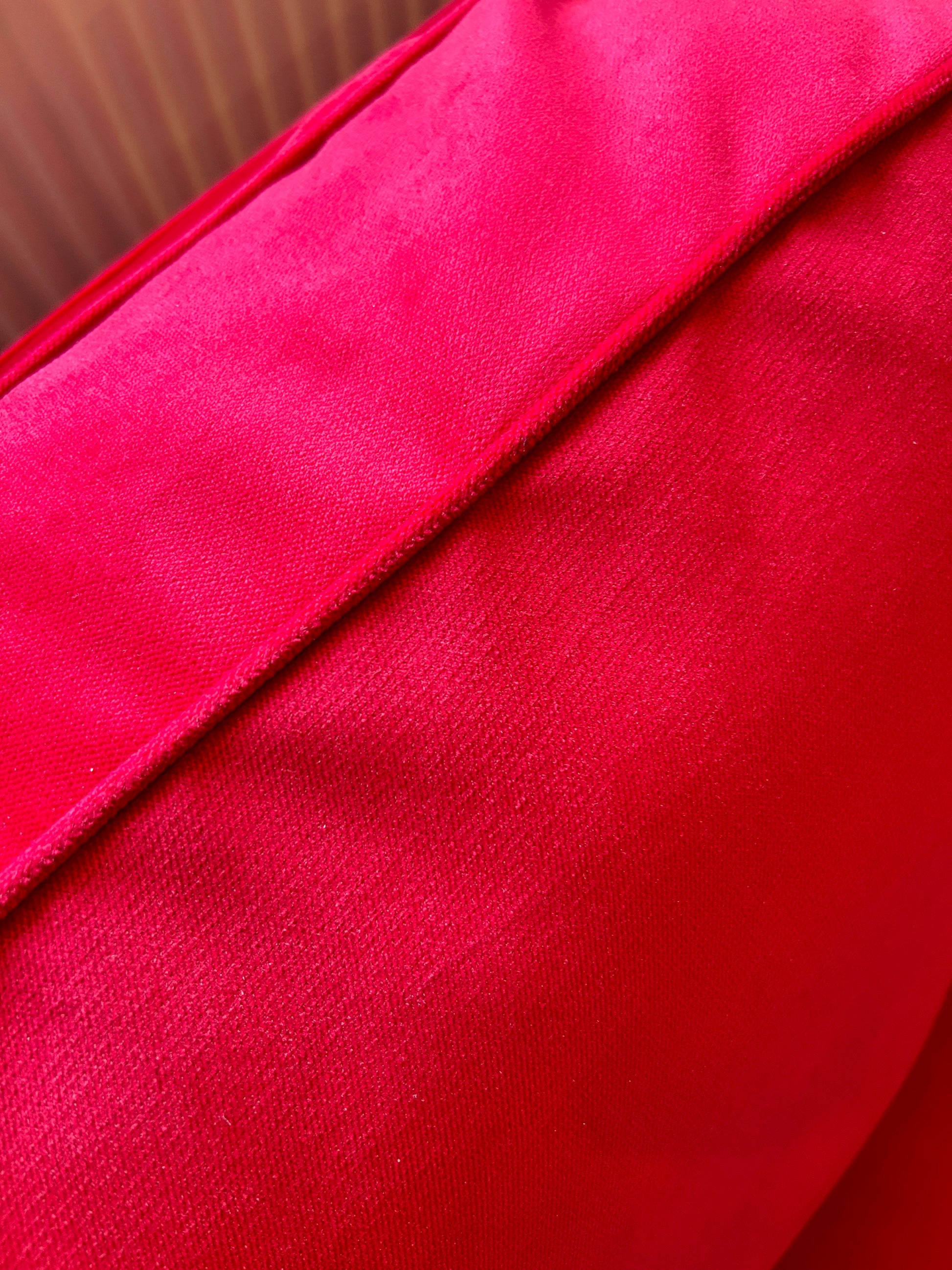 detail of Ikea EKTORP Armchair cover made by Covereo in upholstery named VELVET Intense Red