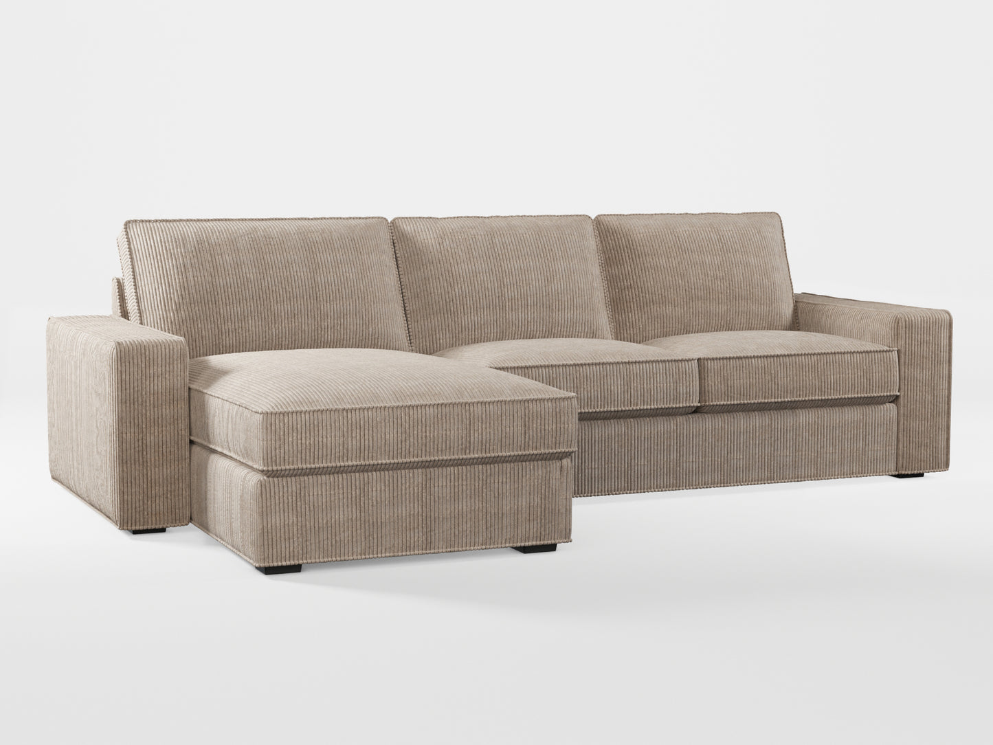 Ikea KIVIK 3-seat sofa, with chaise longue cover (left/right) made by Covereo in upholstery named COSY Ashen Sky