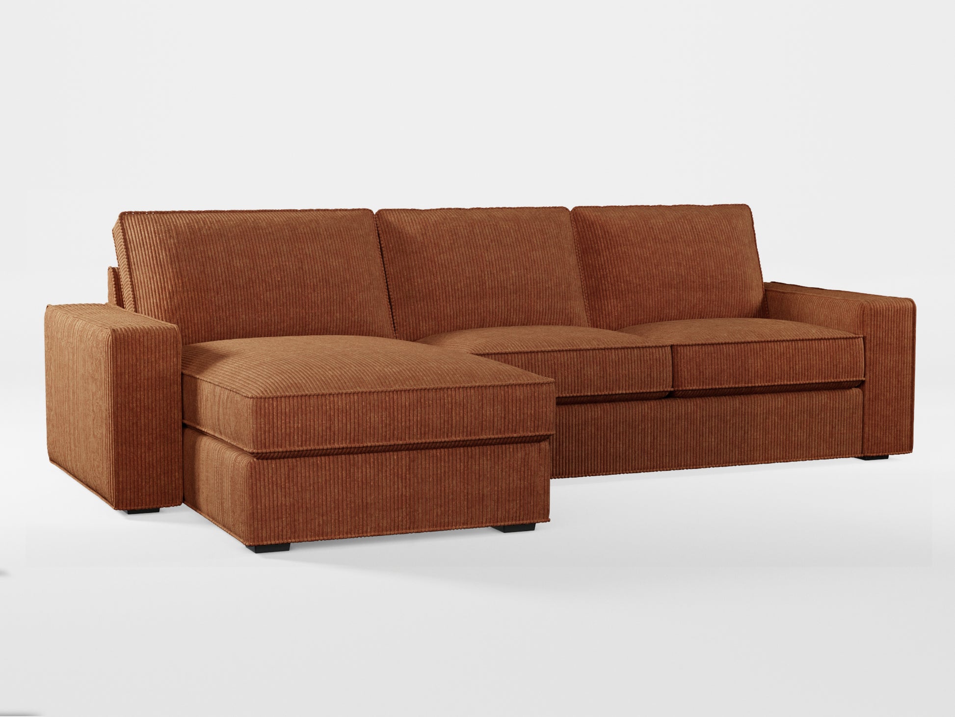 Ikea KIVIK 3-seat sofa, with chaise longue cover (left/right) made by Covereo in upholstery named COSY Chestnut