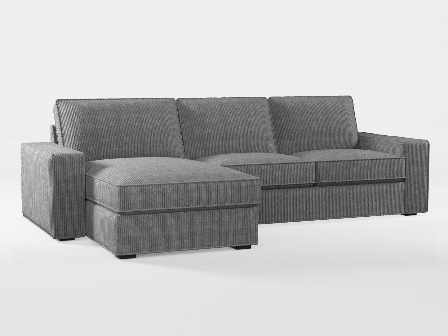 Ikea KIVIK 3-seat sofa, with chaise longue cover (left/right) made by Covereo in upholstery named COSY Grey Shadow