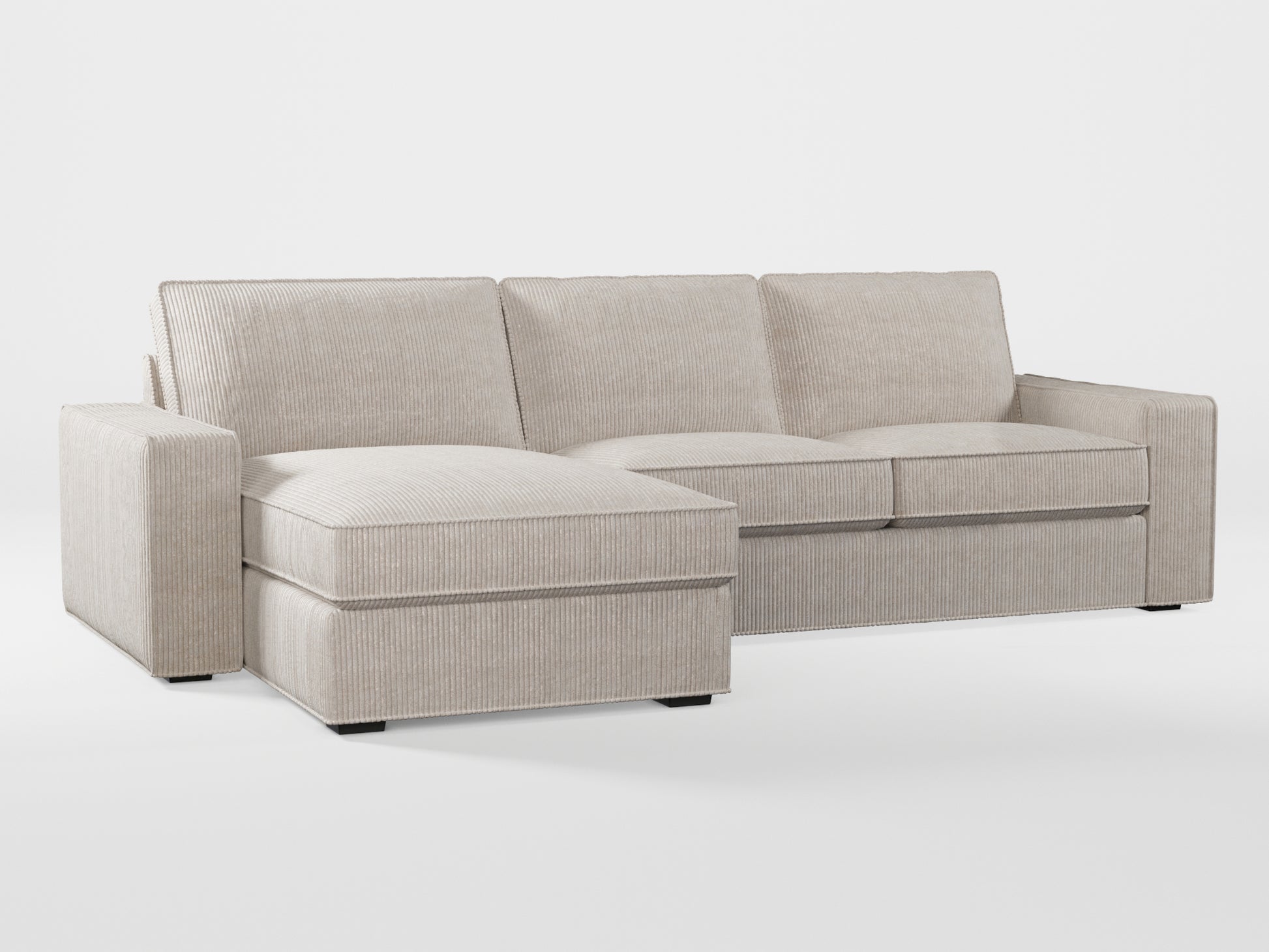 Ikea KIVIK 3-seat sofa, with chaise longue cover (left/right) made by Covereo in upholstery named COSY Sea Shell