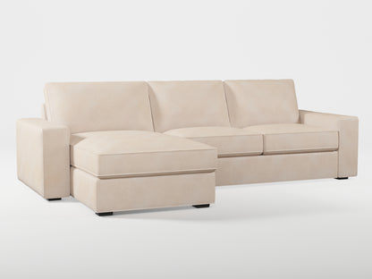 Ikea KIVIK 3-seat sofa, with chaise longue cover (left/right) made by Covereo in upholstery named ECONUBUCK Bright