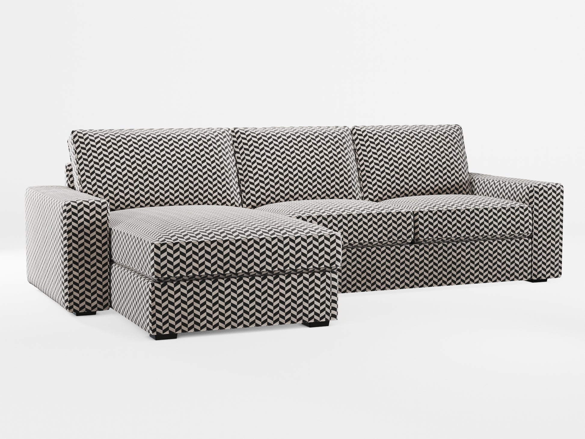 Ikea KIVIK 3-seat sofa, with chaise longue cover (left/right) made by Covereo in upholstery named HERRINGBONE Silver