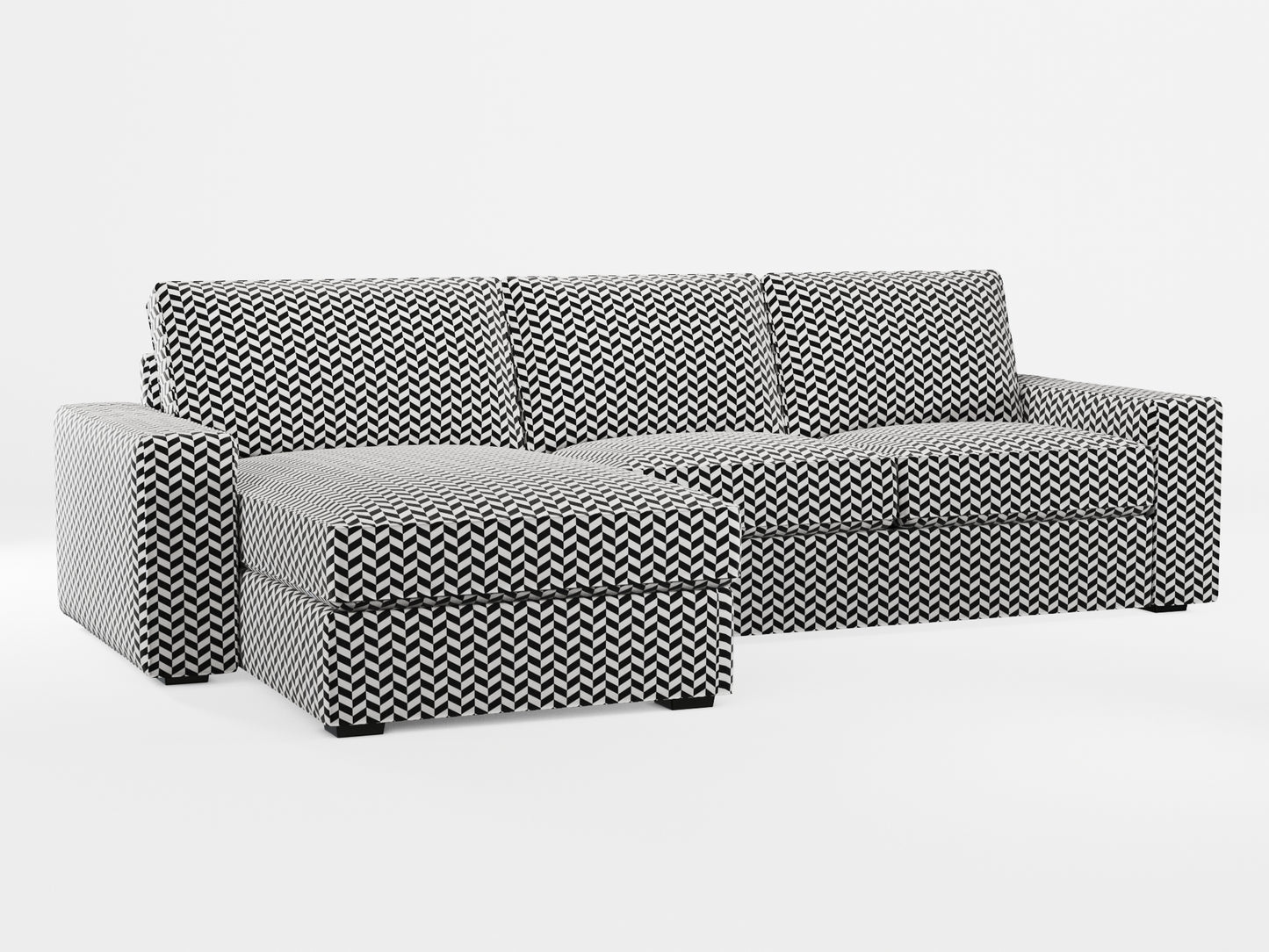 Ikea KIVIK 3-seat sofa, with chaise longue cover (left/right) made by Covereo in upholstery named HERRINGBONE White