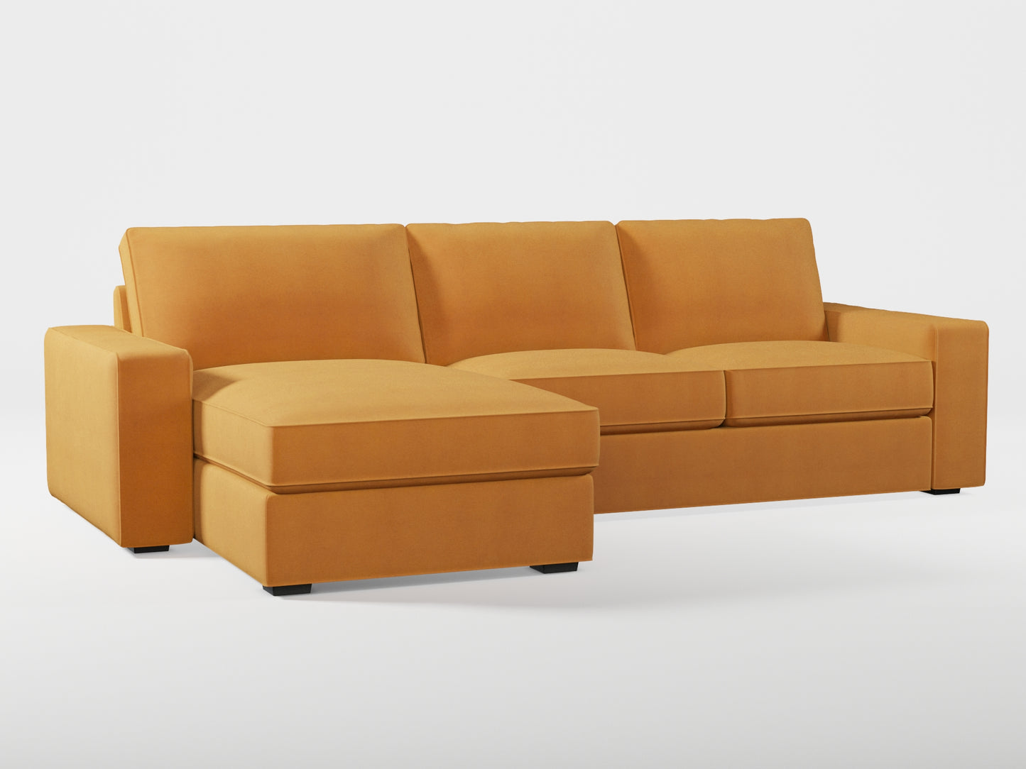 Ikea KIVIK 3-seat sofa, with chaise longue cover (left/right) made by Covereo in upholstery named OMON Classic Mustard