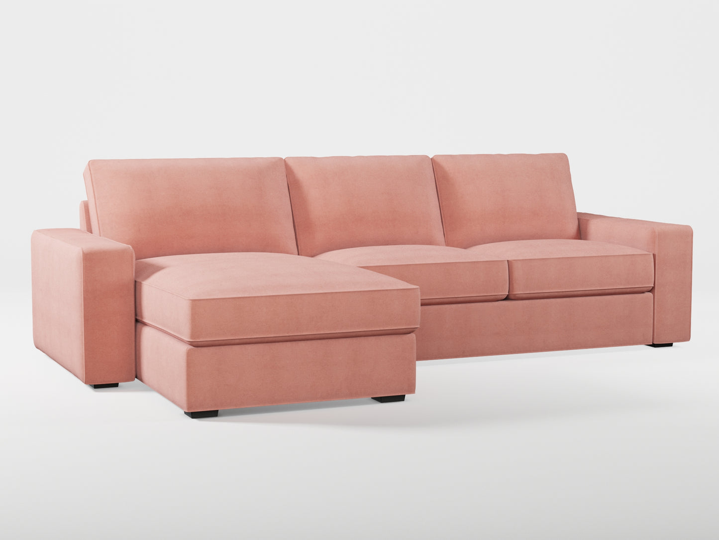 Ikea KIVIK 3-seat sofa, with chaise longue cover (left/right) made by Covereo in upholstery named OMON Powder Rose