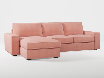 Ikea KIVIK 3-seat sofa, with chaise longue cover (left/right) made by Covereo in upholstery named OMON Powder Rose