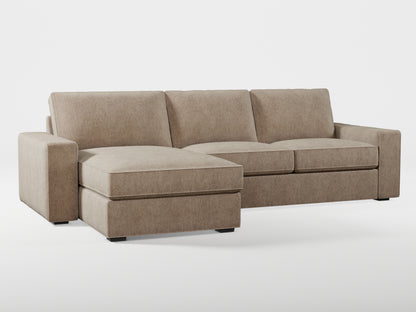 Ikea KIVIK 3-seat sofa, with chaise longue cover (left/right) made by Covereo in upholstery named MONTANA Gravel Beige