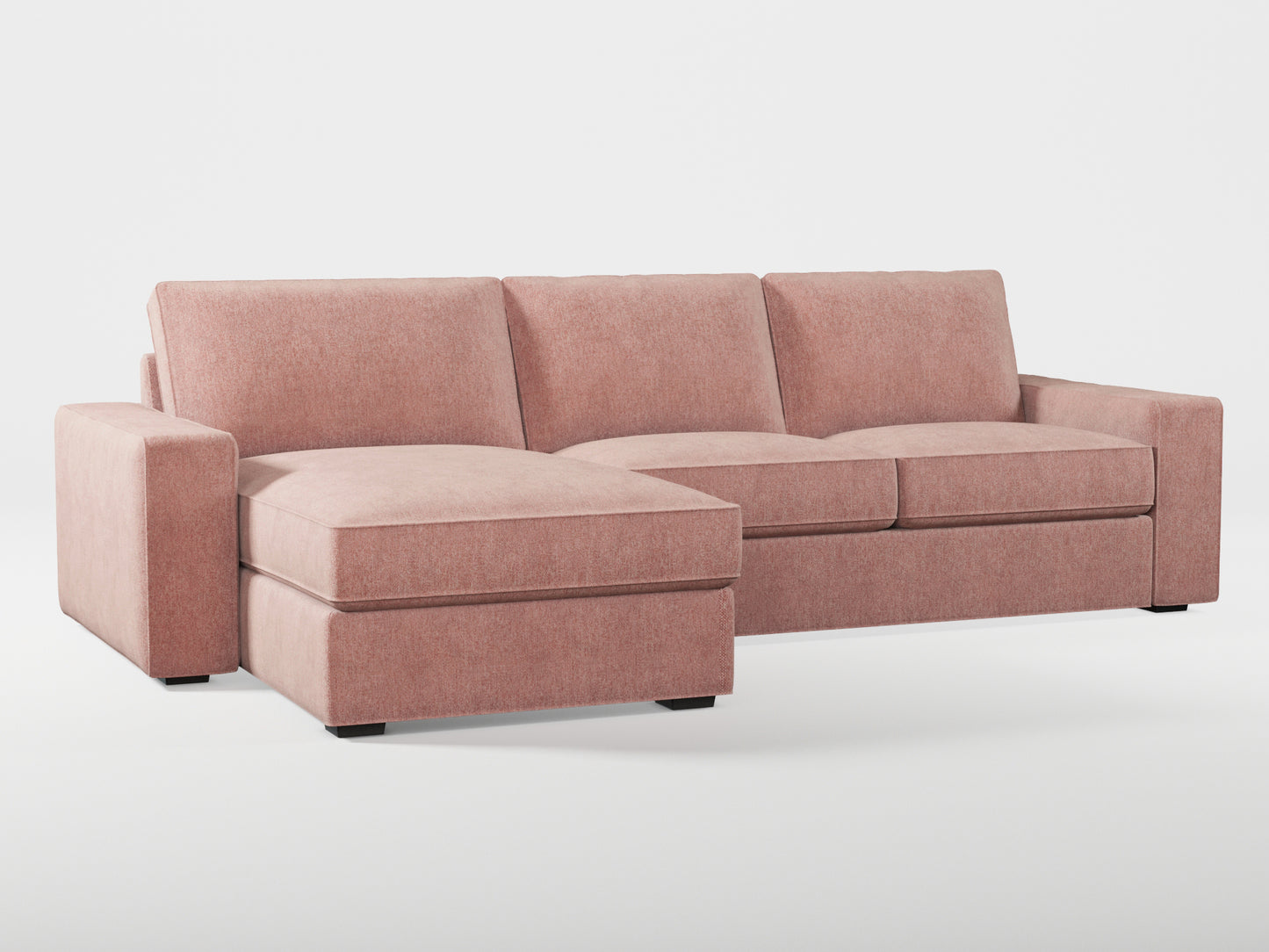 Ikea KIVIK 3-seat sofa, with chaise longue cover (left/right) made by Covereo in upholstery named MONTANA Pink Stone