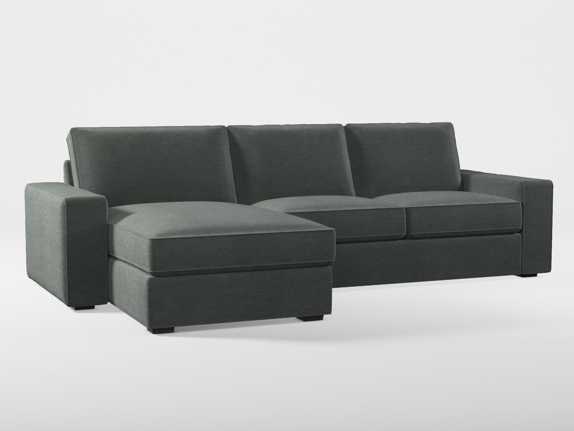 Ikea KIVIK 3-seat sofa, with chaise longue cover (left/right) made by Covereo in upholstery named PECADLY Evening Grey