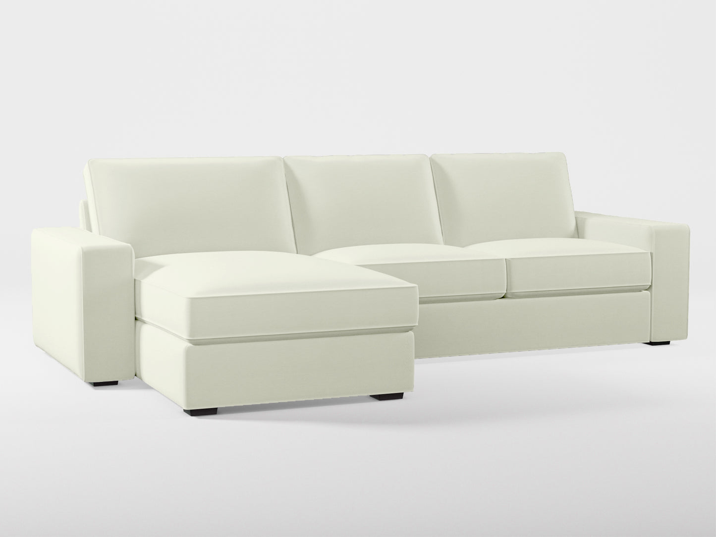 Ikea KIVIK 3-seat sofa, with chaise longue cover (left/right) made by Covereo in upholstery named PECADLY Ivory Touch