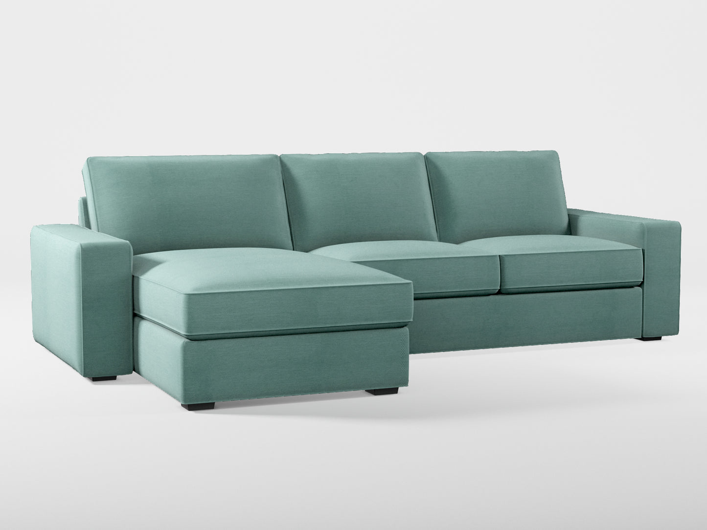 Ikea KIVIK 3-seat sofa, with chaise longue cover (left/right) made by Covereo in upholstery named PECADLY Misty Blue