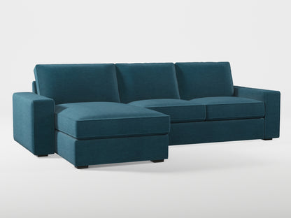 Ikea KIVIK 3-seat sofa, with chaise longue cover (left/right) made by Covereo in upholstery named PECADLY Ocean Blue