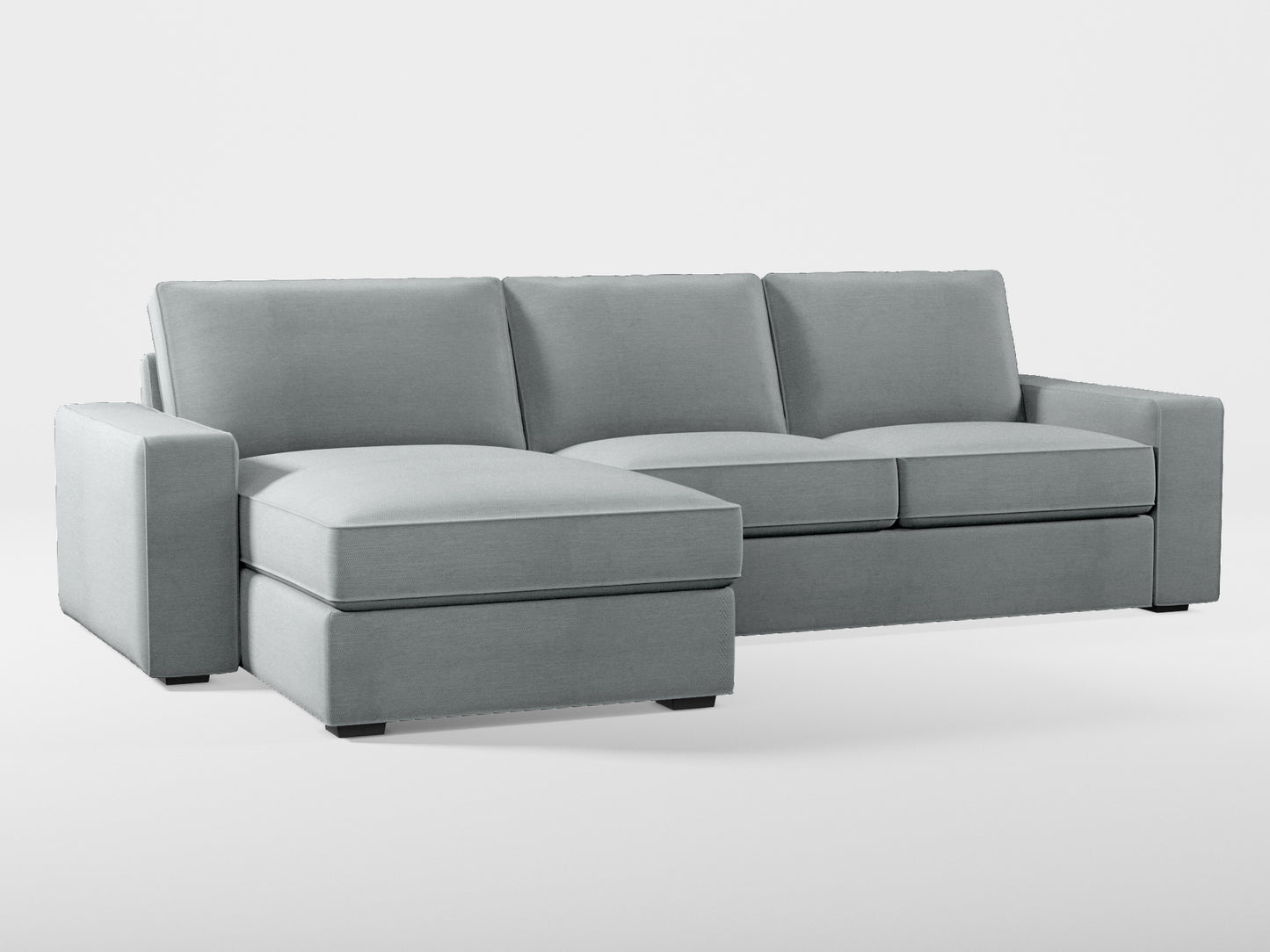 Ikea KIVIK 3-seat sofa, with chaise longue cover (left/right) made by Covereo in upholstery named PECADLY Pebble Grey