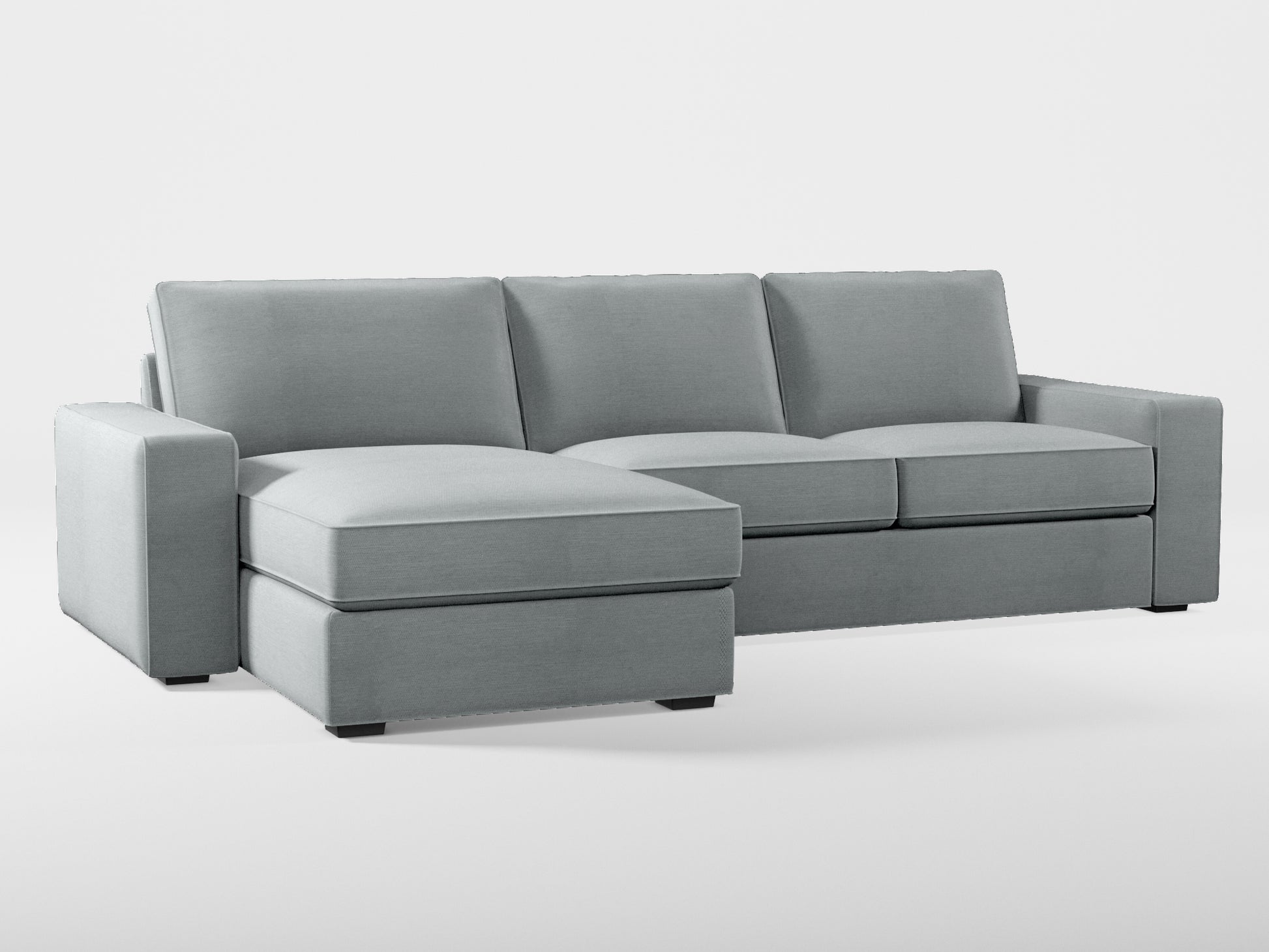 Ikea KIVIK 3-seat sofa, with chaise longue cover (left/right) made by Covereo in upholstery named PECADLY Pebble Grey