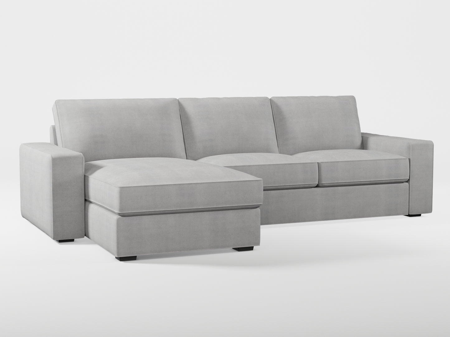 Ikea KIVIK 3-seat sofa, with chaise longue cover (left/right) made by Covereo in upholstery named TUNSO Grey Two