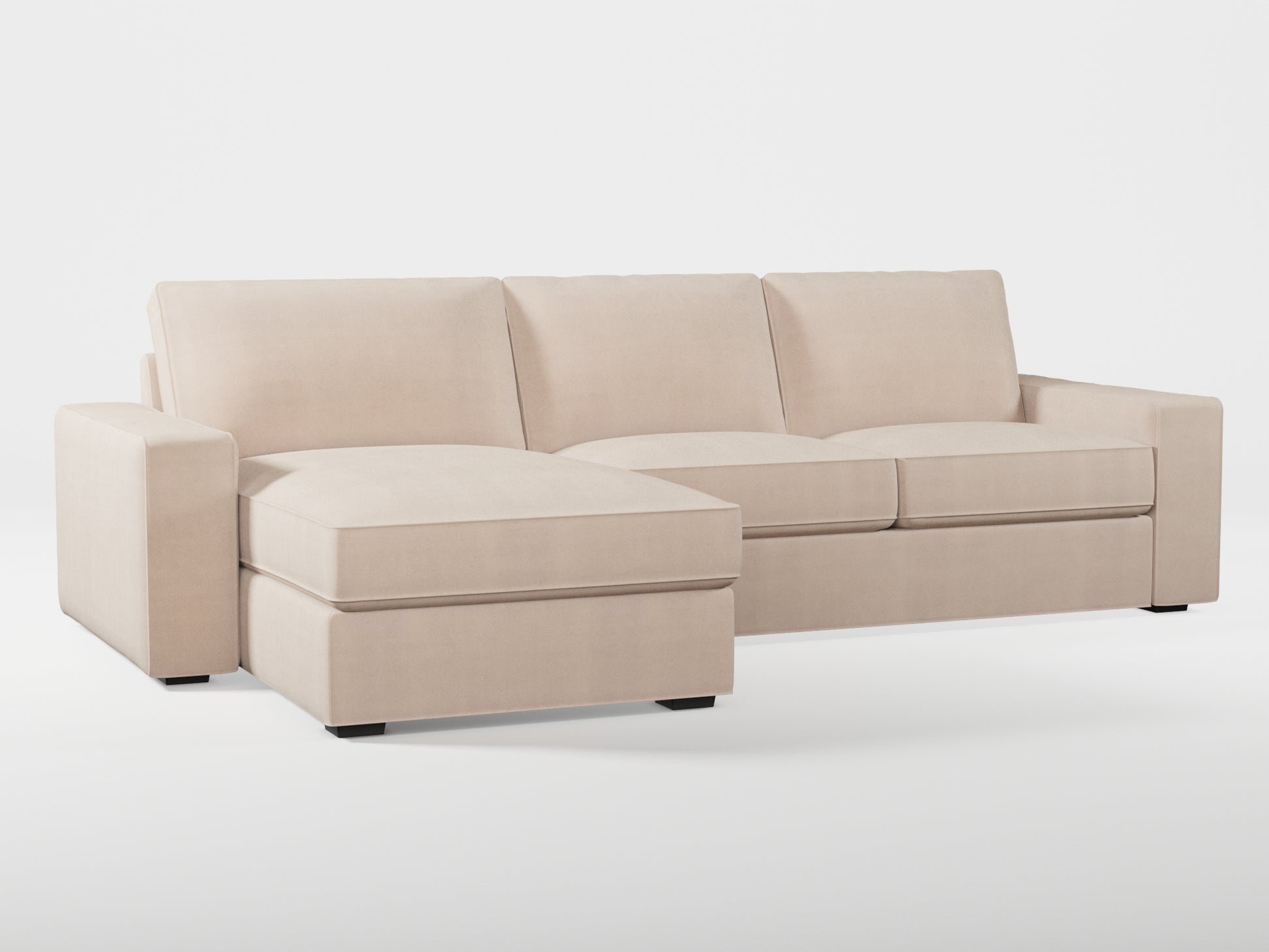 Ikea KIVIK 3-seat sofa, with chaise longue cover (left/right) made by Covereo in upholstery named TUNSO Nude Four