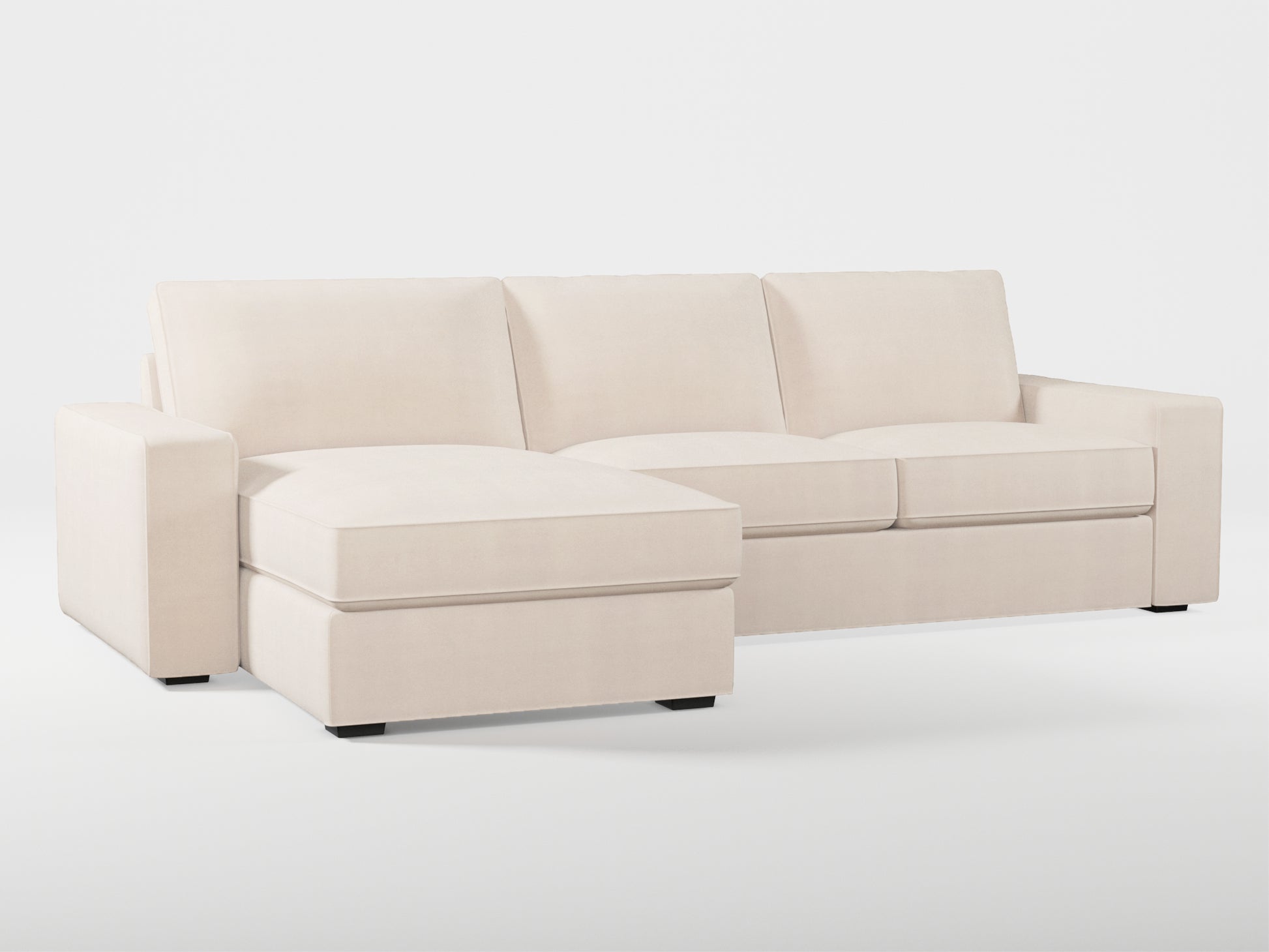 Ikea KIVIK 3-seat sofa, with chaise longue cover (left/right) made by Covereo in upholstery named TUNSO Nude Two